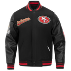 NFL SAN FRANCISCO 49ERS SCRIPT TAIL BLOUSON COLLÉGIAL POUR HOMME (NOIR/ROUGE/NOIR)