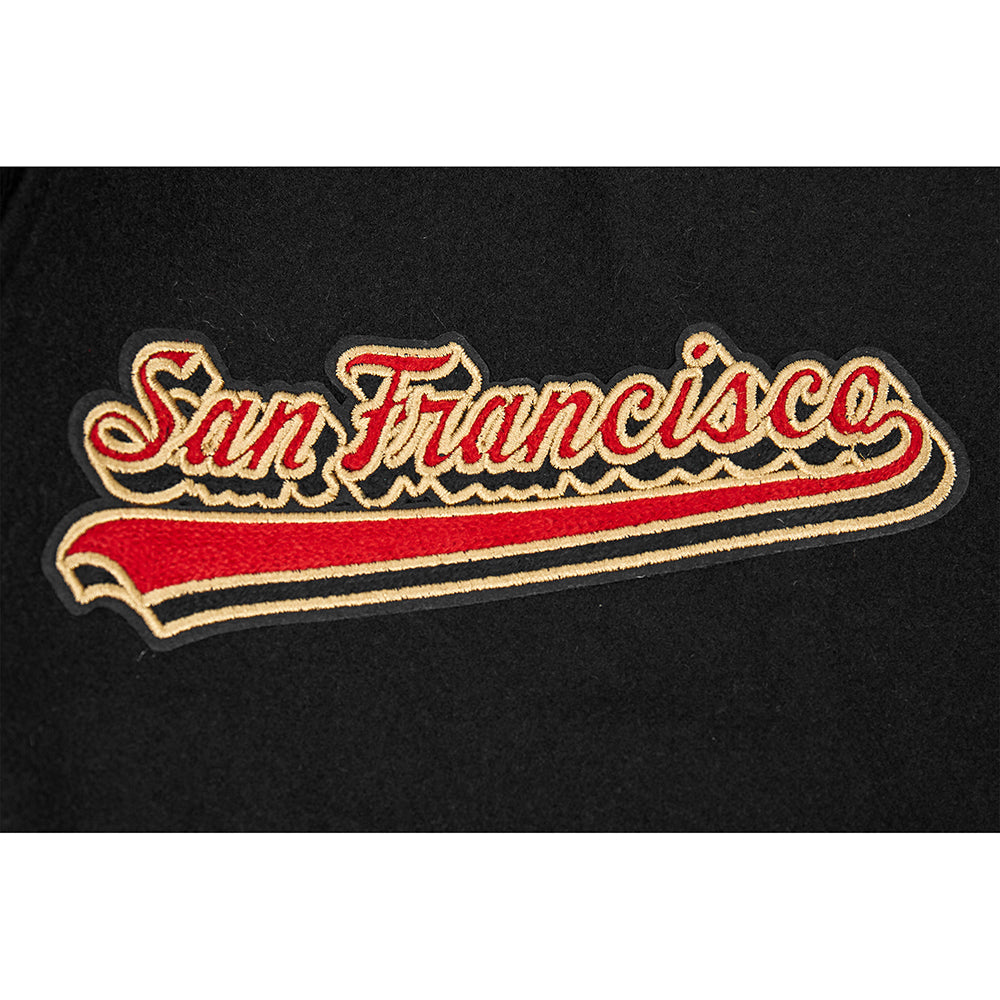 NFL SAN FRANCISCO 49ERS SCRIPT TAIL BLOUSON COLLÉGIAL POUR HOMME (NOIR/ROUGE/NOIR)