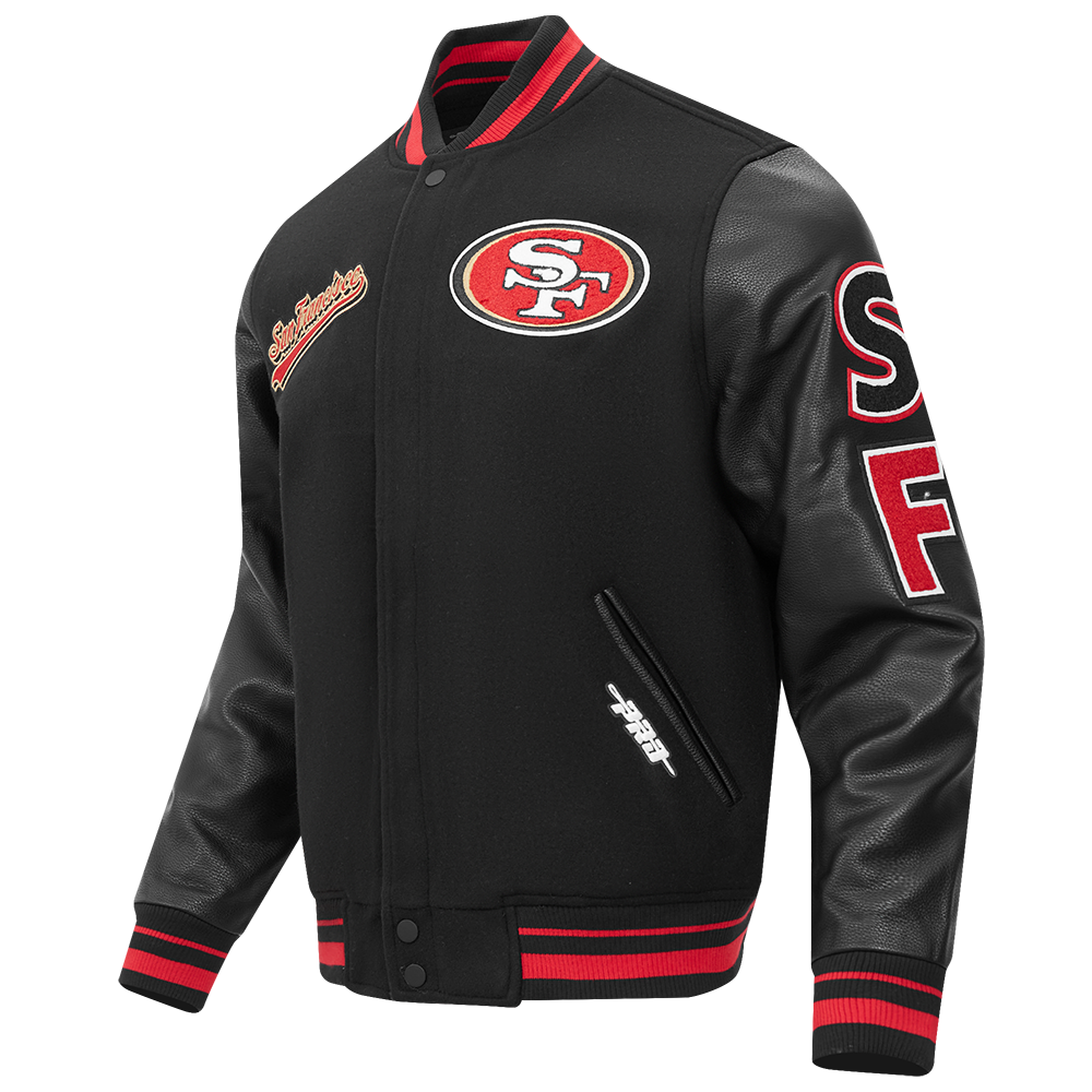 NFL SAN FRANCISCO 49ERS SCRIPT TAIL BLOUSON COLLÉGIAL POUR HOMME (NOIR/ROUGE/NOIR)