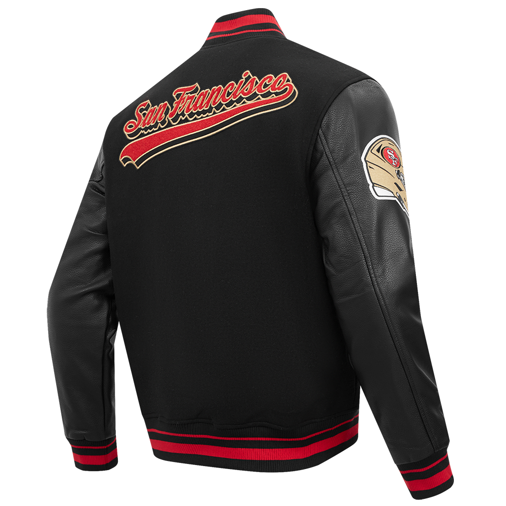 NFL SAN FRANCISCO 49ERS SCRIPT TAIL BLOUSON COLLÉGIAL POUR HOMME (NOIR/ROUGE/NOIR)