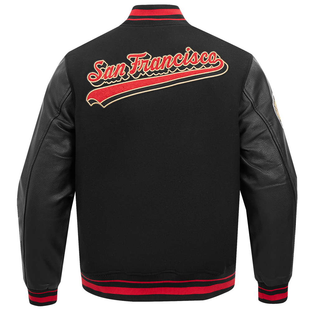 NFL SAN FRANCISCO 49ERS SCRIPT TAIL BLOUSON COLLÉGIAL POUR HOMME (NOIR/ROUGE/NOIR)
