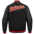 NFL SAN FRANCISCO 49ERS SCRIPT TAIL BLOUSON COLLÉGIAL POUR HOMME (NOIR/ROUGE/NOIR)