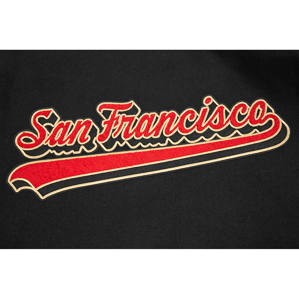 NFL SAN FRANCISCO 49ERS SCRIPT TAIL BLOUSON COLLÉGIAL POUR HOMME (NOIR/ROUGE/NOIR)