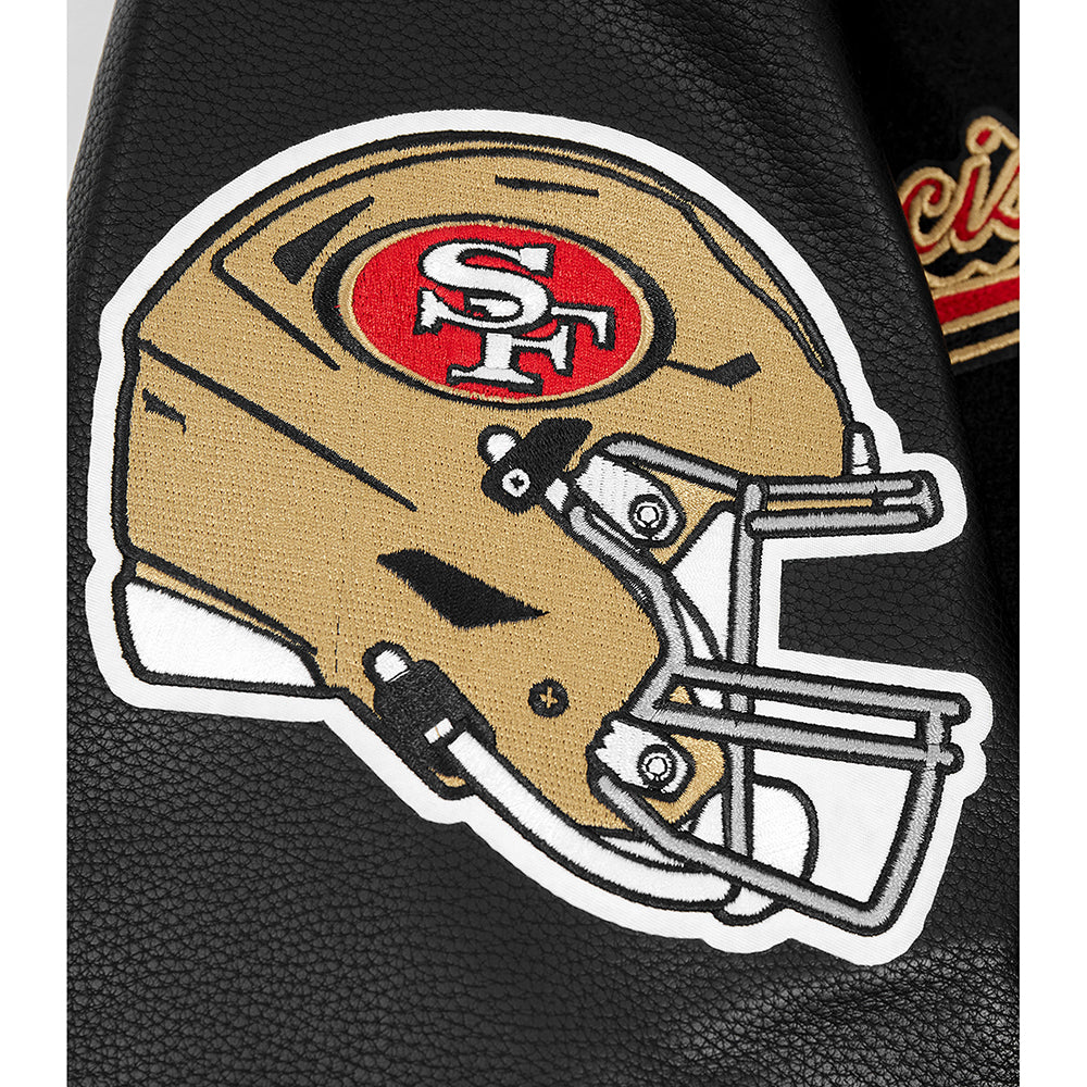 NFL SAN FRANCISCO 49ERS SCRIPT TAIL BLOUSON COLLÉGIAL POUR HOMME (NOIR/ROUGE/NOIR)