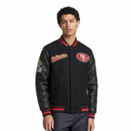 NFL SAN FRANCISCO 49ERS SCRIPT TAIL BLOUSON COLLÉGIAL POUR HOMME (NOIR/ROUGE/NOIR)
