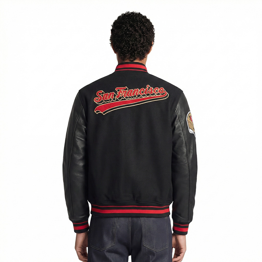 NFL SAN FRANCISCO 49ERS SCRIPT TAIL MEN'S RIB WOOL VARSITY (BLACK/RED/BLACK)