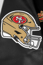 NFL SAN FRANCISCO 49ERS SCRIPT TAIL BLOUSON COLLÉGIAL POUR HOMME (NOIR/ROUGE/NOIR)