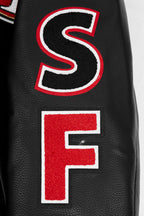 NFL SAN FRANCISCO 49ERS SCRIPT TAIL BLOUSON COLLÉGIAL POUR HOMME (NOIR/ROUGE/NOIR)