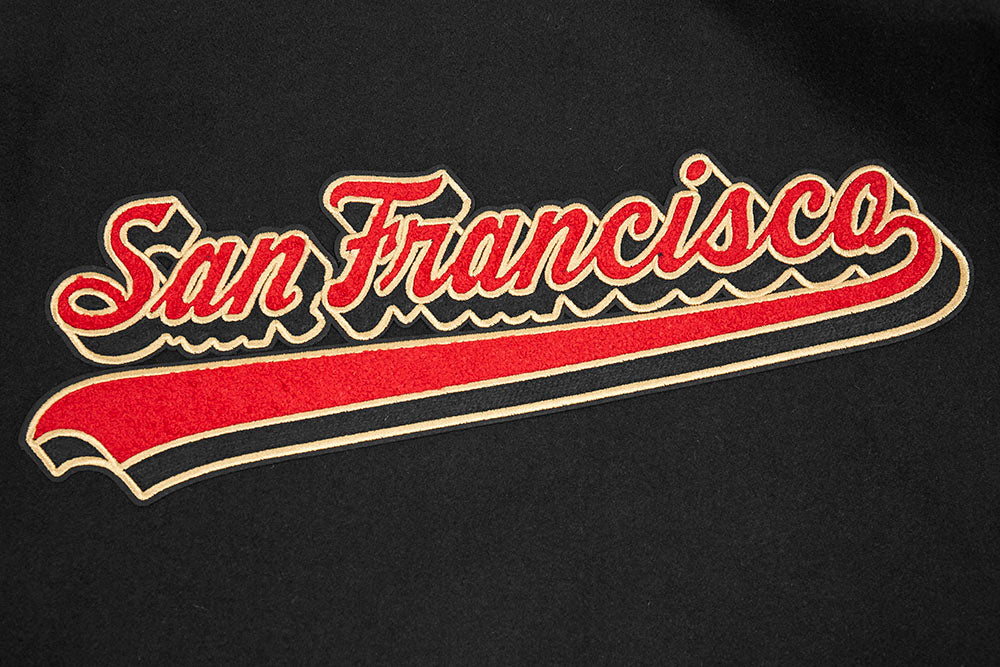 NFL SAN FRANCISCO 49ERS SCRIPT TAIL BLOUSON COLLÉGIAL POUR HOMME (NOIR/ROUGE/NOIR)