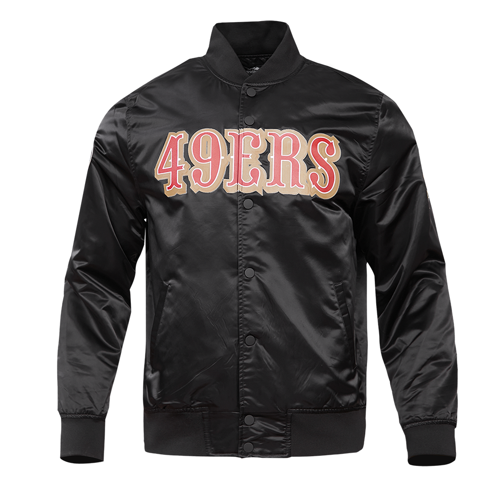 NFL SAN FRANCISCO 49ERS BLOUSON EN SATIN À GRAND LOGO POUR HOMME (NOIR)