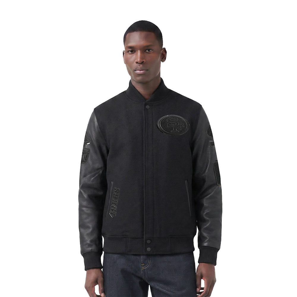 NFL SAN FRANCISCO 49ERS TRIPLE BLACK MEN'S WOOL VARSITY JACKET (TRIPLE BLACK MEN'S)