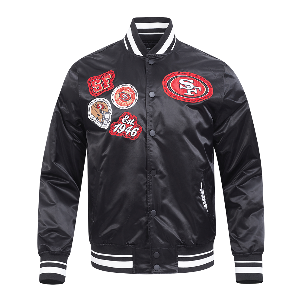 NFL SAN FRANCISCO 49ERS DIY PICK STITCH MEN'S RIB SATIN JACKET (BLACK)