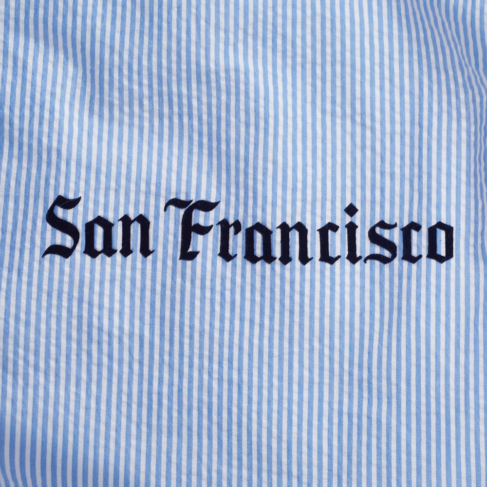 NFL SAN FRANCISCO 49ERS COUNTRY CLUB MEN'S SEERSUCKER JACKET (SEERSUCKER BLUE)