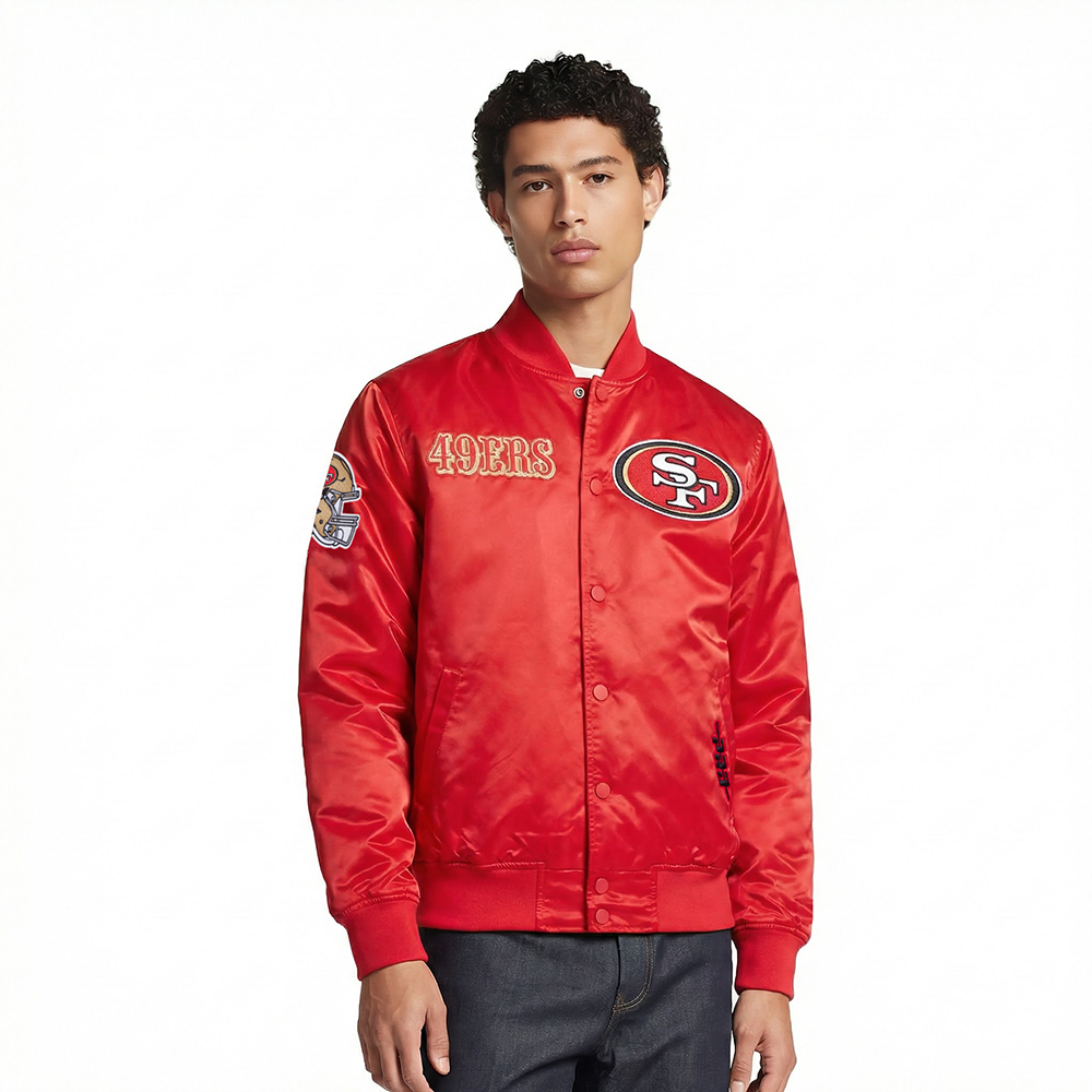 NFL SAN FRANCISCO 49ERS SOUVENIR BLOUSON EN SATIN POUR HOMME (ROUGE)