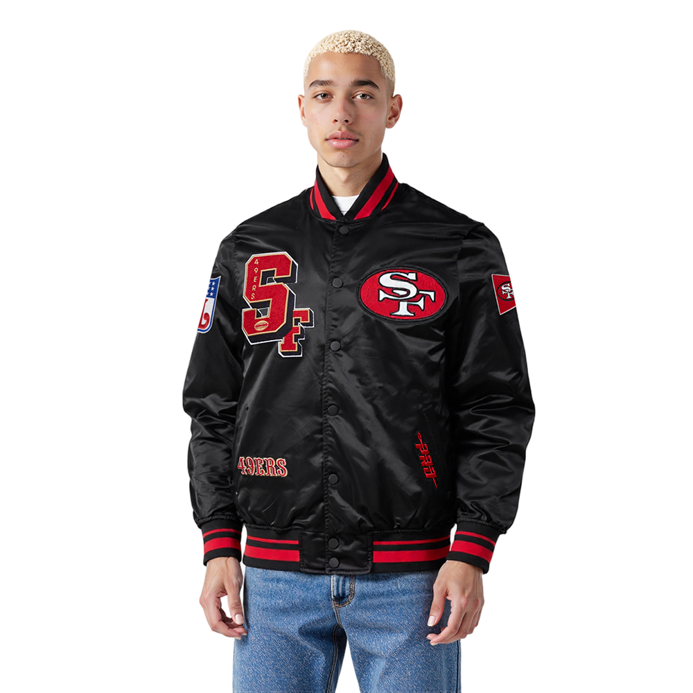 NFL SAN FRANCISCO 49ERS BEST OF MEN'S RIB SATIN JACKET (BLACK/RED/BLACK)