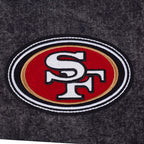 NFL SAN FRANCISCO 49ERS REBEL ATHLETICS MEN'S DENIM VARSITY JACKET (WASHED BLACK/EGGSHELL)