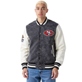 NFL SAN FRANCISCO 49ERS REBEL ATHLETICS MEN'S DENIM VARSITY JACKET (WASHED BLACK/EGGSHELL)