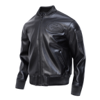 NFL SAN FRANCISCO 49ERS BLACKOUT MEN'S LEATHER VARSITY JACKET (JET BLACK)