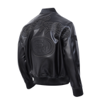 NFL SAN FRANCISCO 49ERS BLACKOUT MEN'S LEATHER VARSITY JACKET (JET BLACK)