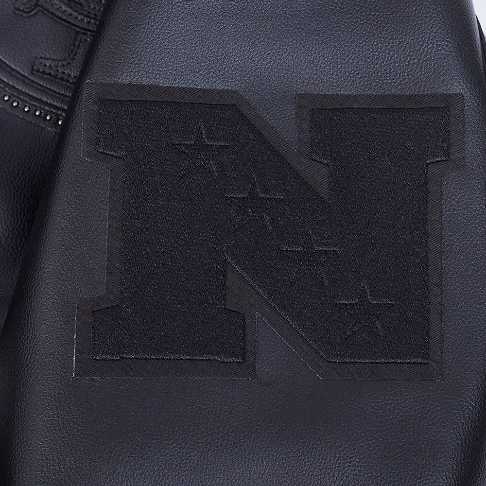 NFL SAN FRANCISCO 49ERS BLACKOUT MEN'S LEATHER VARSITY JACKET (JET BLACK)