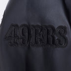 NFL SAN FRANCISCO 49ERS BLACKOUT MEN'S LEATHER VARSITY JACKET (JET BLACK)