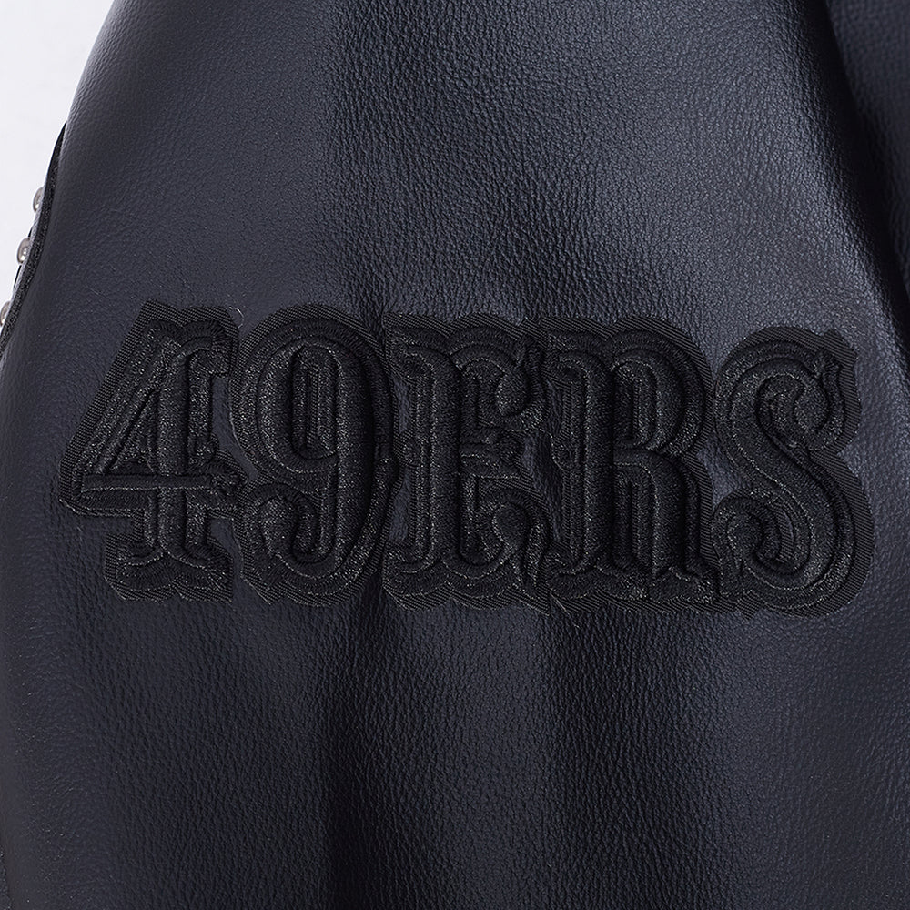 NFL SAN FRANCISCO 49ERS BLACKOUT MEN'S LEATHER VARSITY JACKET (JET BLACK)