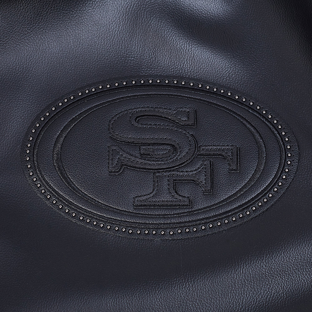NFL SAN FRANCISCO 49ERS BLACKOUT MEN'S LEATHER VARSITY JACKET (JET BLACK)