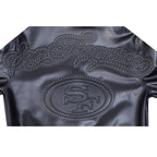 NFL SAN FRANCISCO 49ERS BLACKOUT MEN'S LEATHER VARSITY JACKET (JET BLACK)