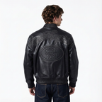 NFL SAN FRANCISCO 49ERS BLACKOUT MEN'S LEATHER VARSITY JACKET (JET BLACK)