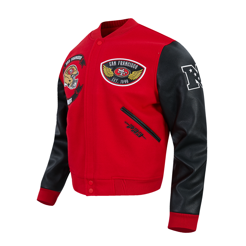 NFL SAN FRANCISCO 49ERS BORN FOR SPORT BLOUSON COLLÉGIAL EN LAINE POUR HOMME (ROUGE/NOIR)