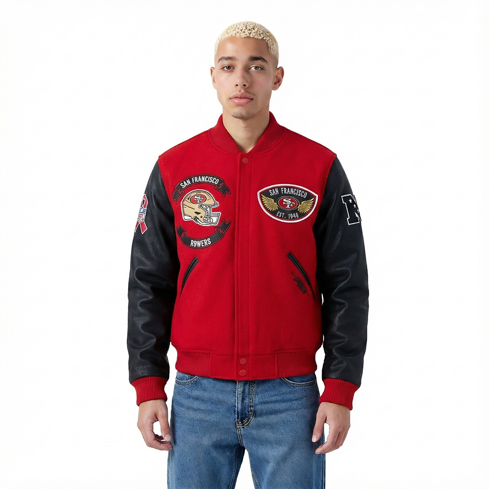 NFL SAN FRANCISCO 49ERS BORN FOR SPORT MEN'S WOOL VARSITY JACKET (RED/BLACK)