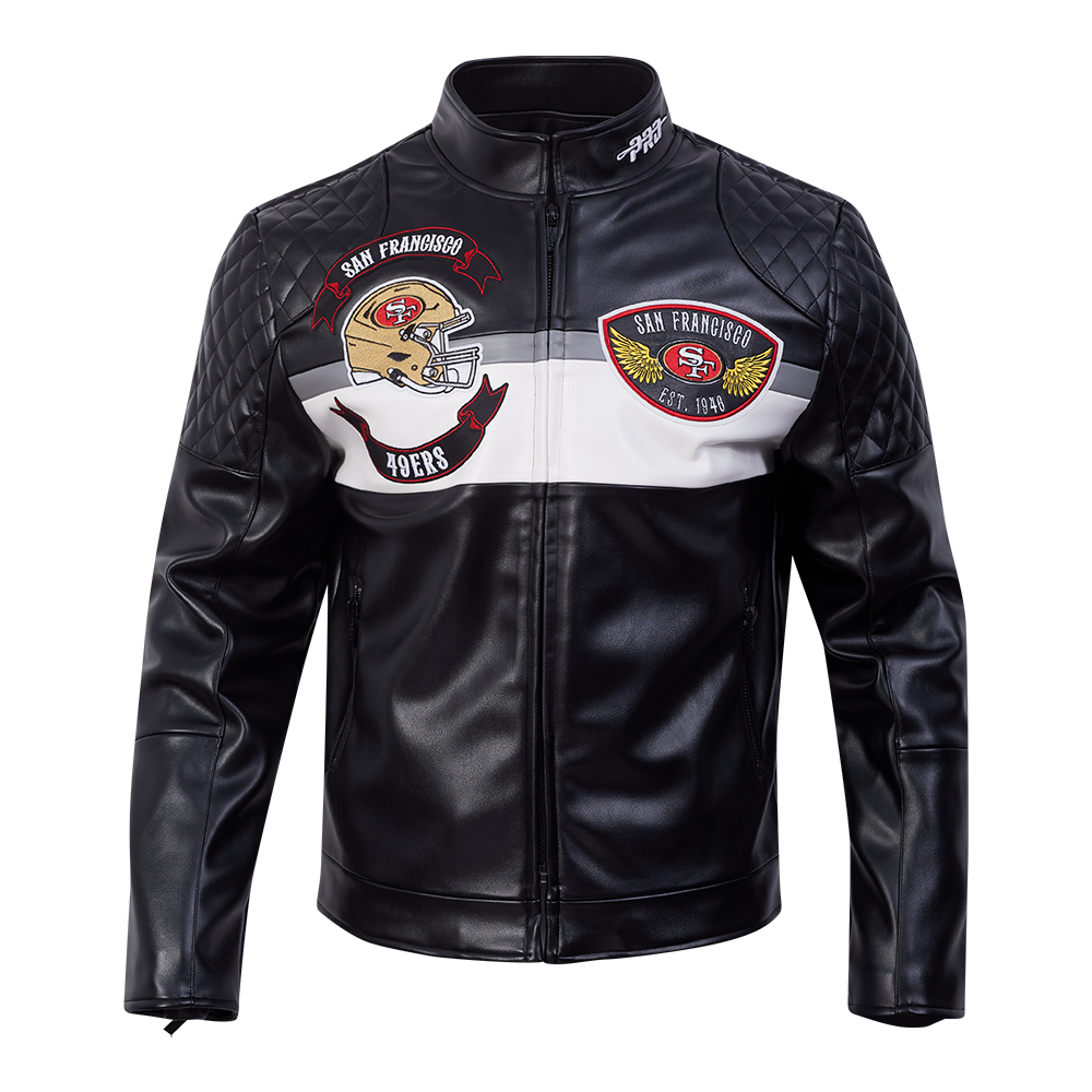 NFL SAN FRANCISCO 49ERS BORN FOR SPORT BLOUSON MOTO POUR HOMME (NOIR/BLANC)