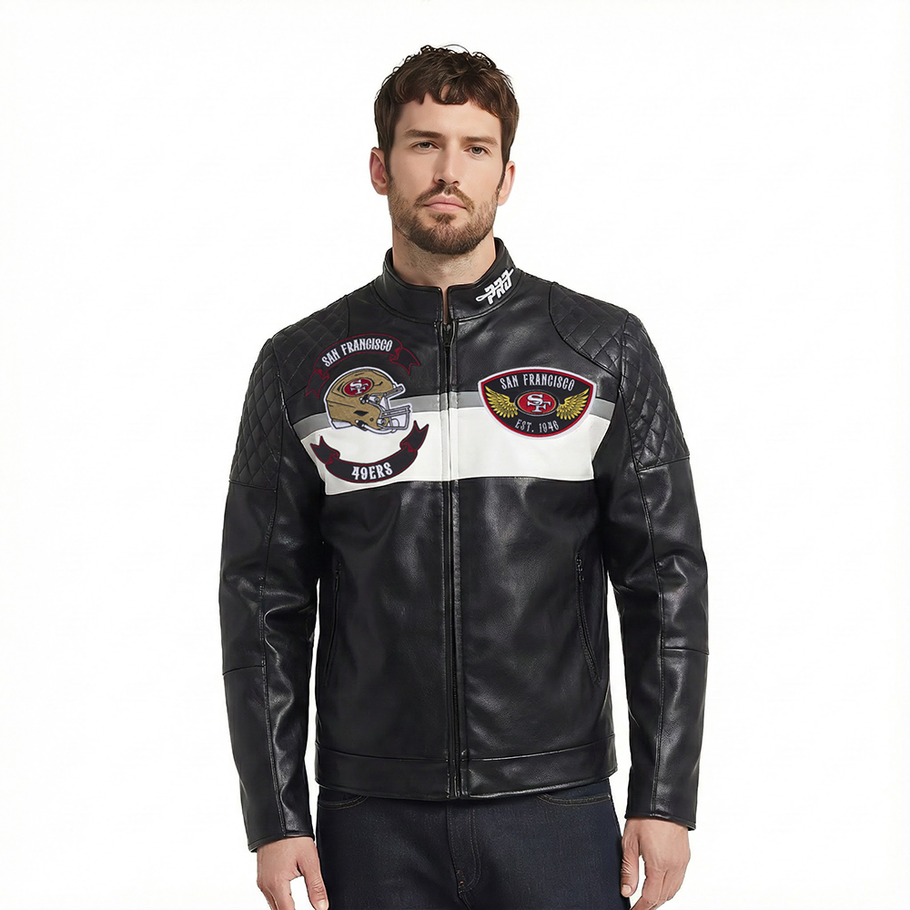 NFL SAN FRANCISCO 49ERS BORN FOR SPORT BLOUSON MOTO POUR HOMME (NOIR/BLANC)
