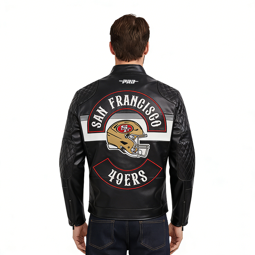 NFL SAN FRANCISCO 49ERS BORN FOR SPORT BLOUSON MOTO POUR HOMME (NOIR/BLANC)
