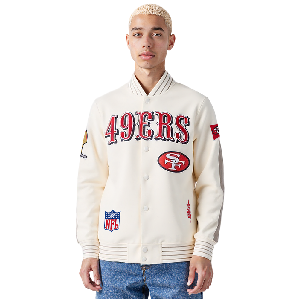 NFL SAN FRANCISCO 49ERS BLOUSON RÉTRO PRO GAME DAY (COQUILLE D'ŒUF/TAUPE/COQUILLE D'ŒUF)