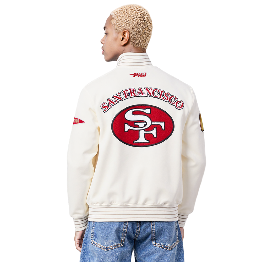 NFL SAN FRANCISCO 49ERS BLOUSON RÉTRO PRO GAME DAY (COQUILLE D'ŒUF/TAUPE/COQUILLE D'ŒUF)
