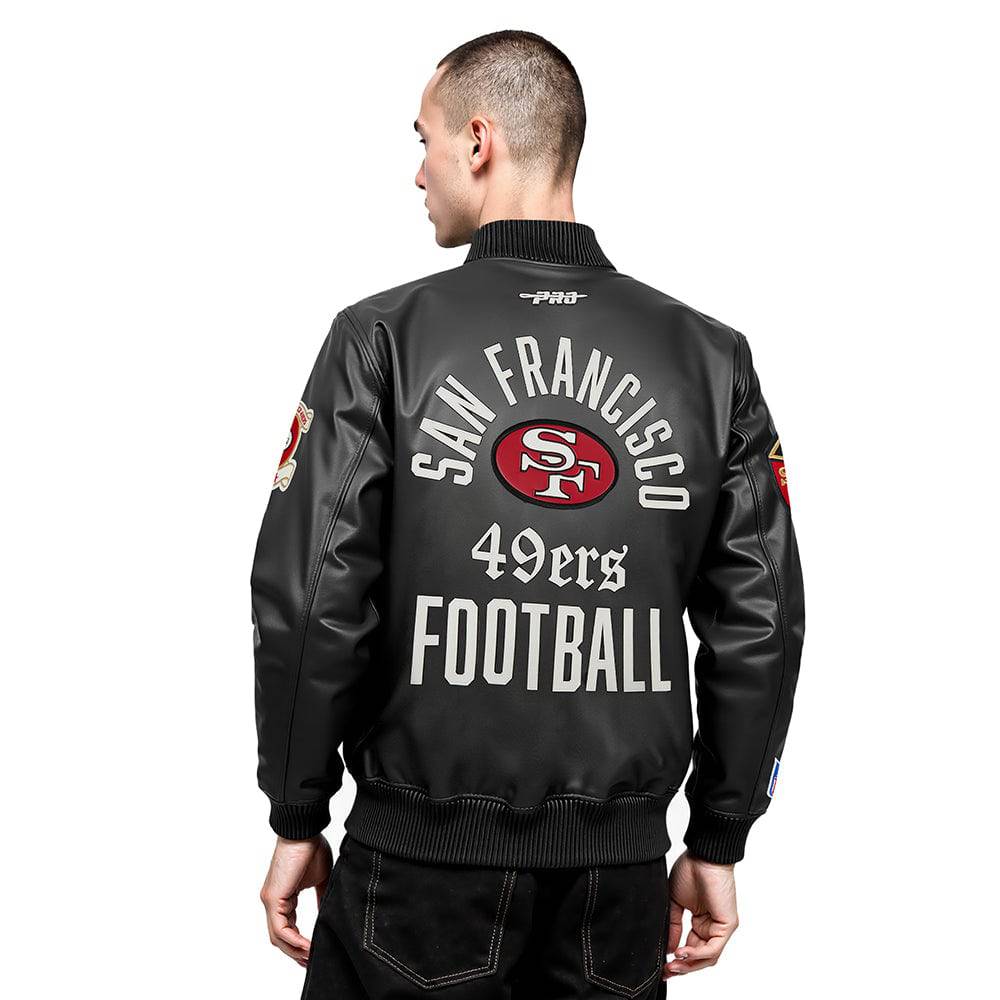 NFL SAN FRANCISCO 49ERS MODERN ORIGINALS MEN'S LEATHER VARSITY JACKET (JET BLACK)
