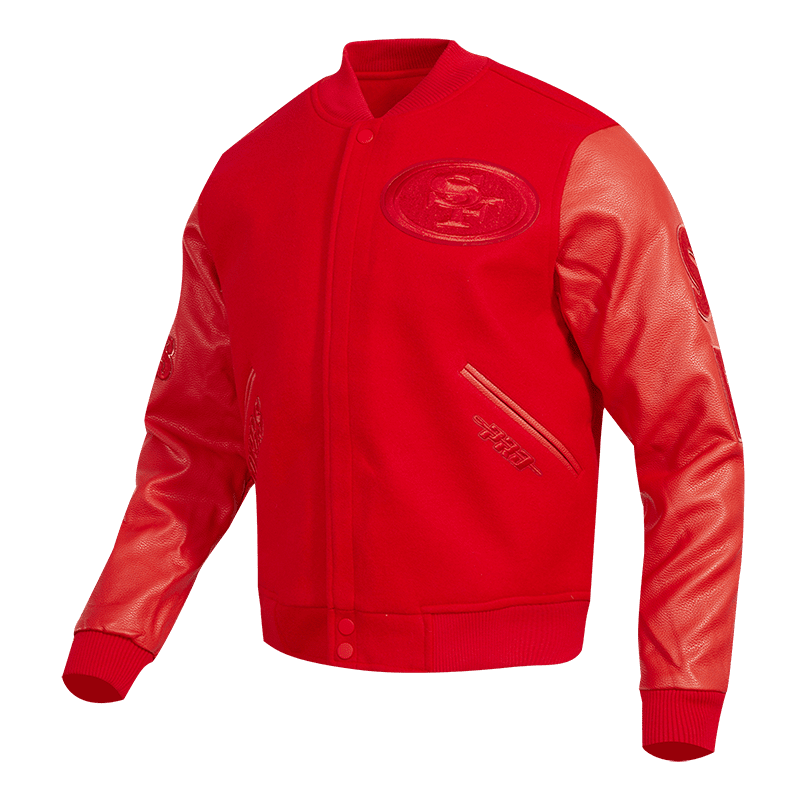 NFL SAN FRANCISCO 49ERS CLASSIC TRIPLE RED WOOL MEN'S VARSITY JACKET (TRIPLE RED)