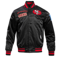 NFL SAN FRANCISCO 49ERS RETRO CLASSIC MEN'S RIB SATIN JACKET (BLACK/RED/BLACK)