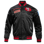 NFL SAN FRANCISCO 49ERS RETRO CLASSIC MEN'S RIB SATIN JACKET (BLACK/RED/BLACK)
