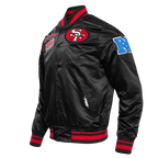 NFL SAN FRANCISCO 49ERS RETRO CLASSIC MEN'S RIB SATIN JACKET (BLACK/RED/BLACK)