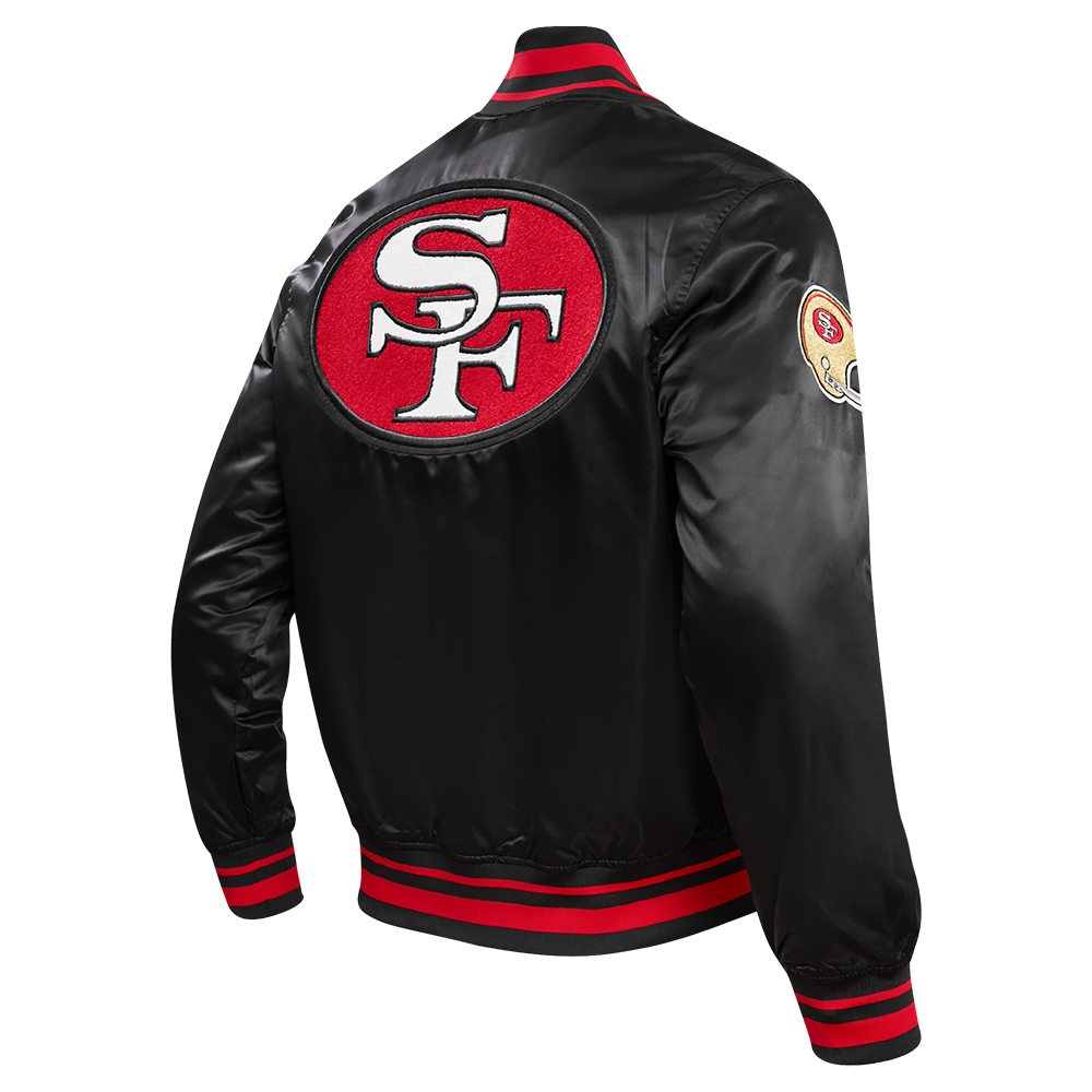 NFL SAN FRANCISCO 49ERS RETRO CLASSIC MEN'S RIB SATIN JACKET (BLACK/RED/BLACK)