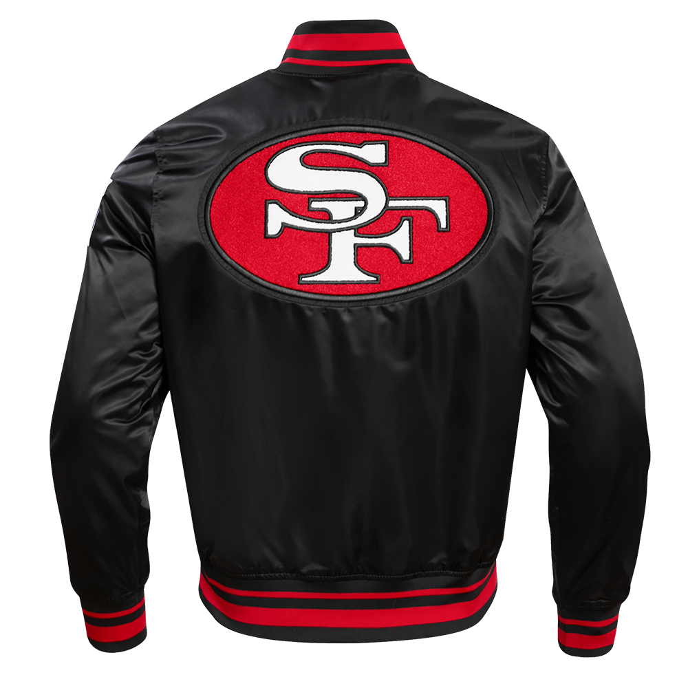 NFL SAN FRANCISCO 49ERS RETRO CLASSIC MEN'S RIB SATIN JACKET (BLACK/RED/BLACK)