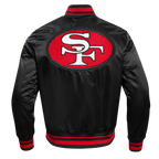 NFL SAN FRANCISCO 49ERS RETRO CLASSIC MEN'S RIB SATIN JACKET (BLACK/RED/BLACK)