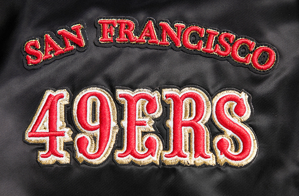 NFL SAN FRANCISCO 49ERS RETRO CLASSIC MEN'S RIB SATIN JACKET (BLACK/RED/BLACK)