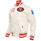 NFL SAN FRANCISCO 49ERS RETRO CLASSIC MEN'S RIB SATIN JACKET (EGGSHELL/ RED)