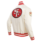 NFL SAN FRANCISCO 49ERS RETRO CLASSIC MEN'S RIB SATIN JACKET (EGGSHELL/ RED)