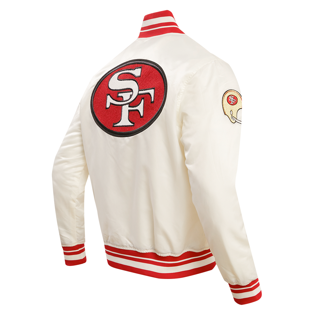 NFL SAN FRANCISCO 49ERS RETRO CLASSIC MEN'S RIB SATIN JACKET (EGGSHELL/ RED)