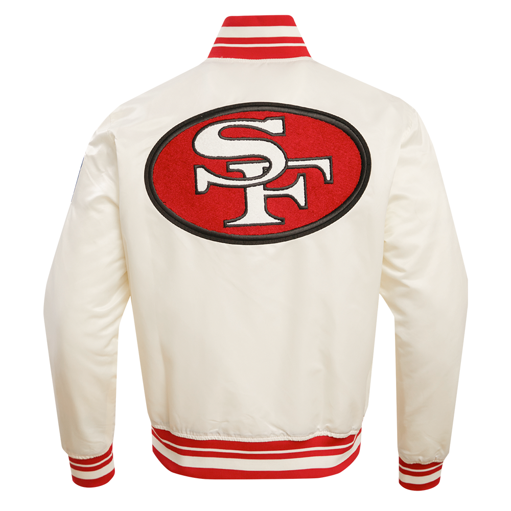 NFL SAN FRANCISCO 49ERS RETRO CLASSIC MEN'S RIB SATIN JACKET (EGGSHELL/ RED)