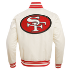 NFL SAN FRANCISCO 49ERS RETRO CLASSIC MEN'S RIB SATIN JACKET (EGGSHELL/ RED)